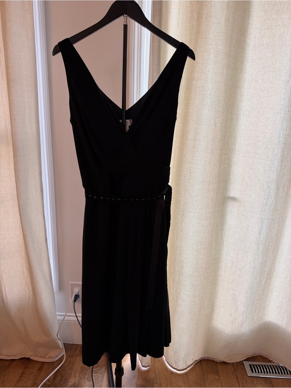 LOFT Black Sleeveless V-Neck Dress with beaded belt